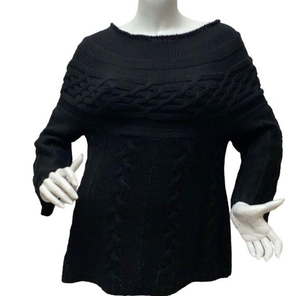 Western Connection Black Cable Knit Boat‎ Neck Sweater Womens Medium Pullover
